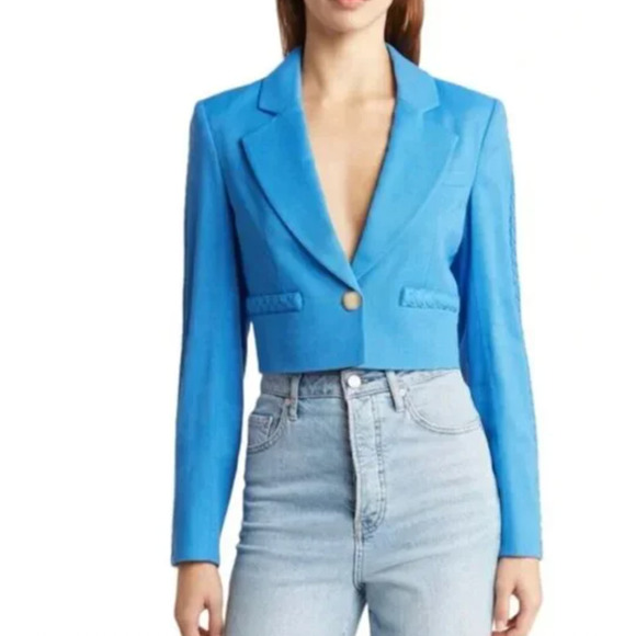 Jason Wu Jacket Women Small‎ Blue Linen Cropped Braided Detail Blazer - Picture 1 of 8